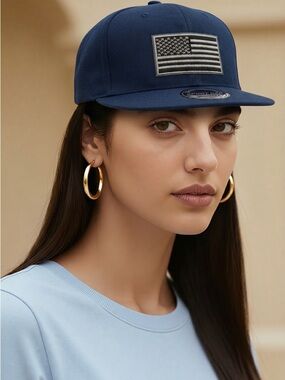 Blue Snapback Hat with Flag Patch